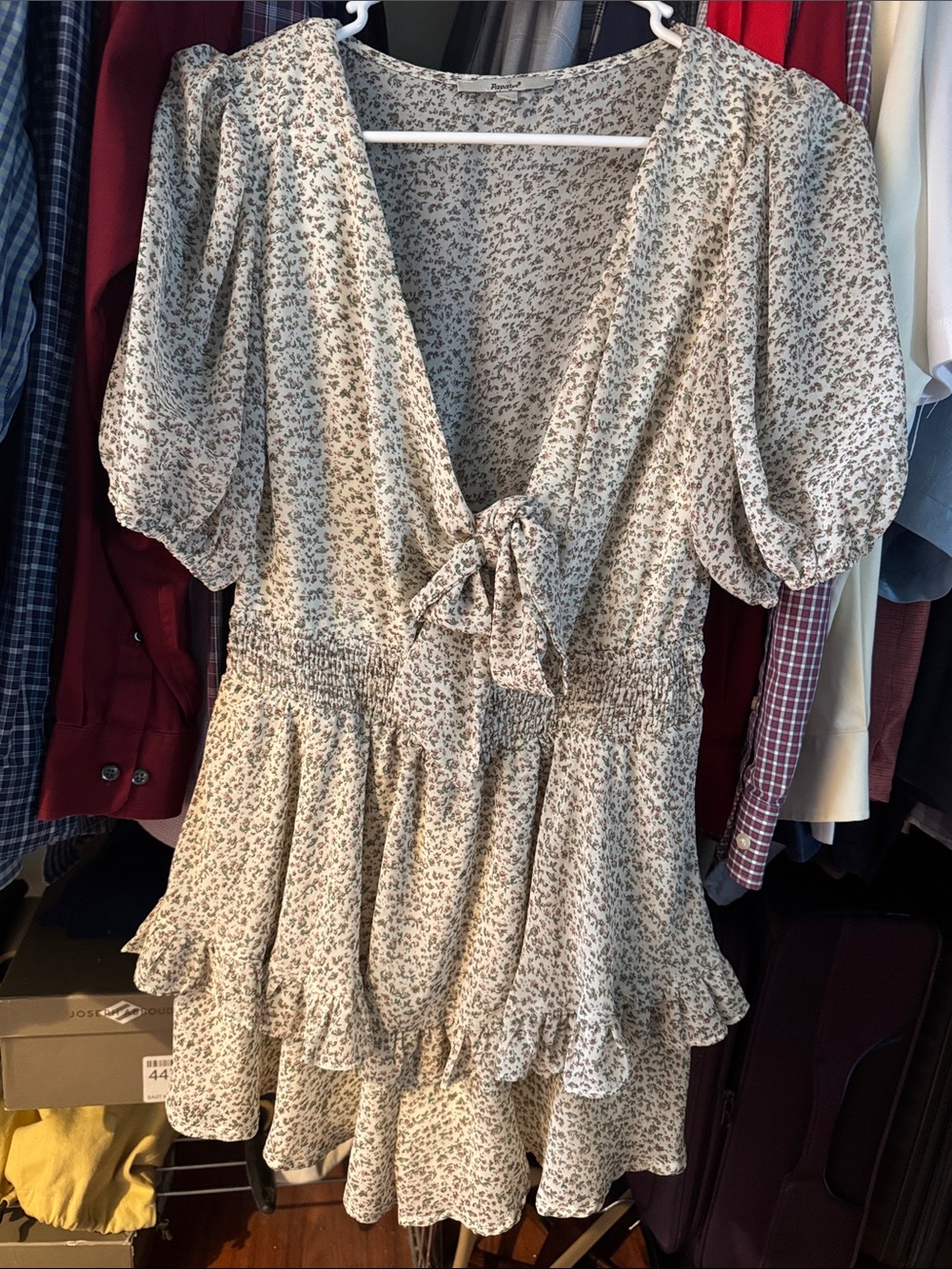 Papaya Cream Floral Mini Dress with Puff Sleeves
